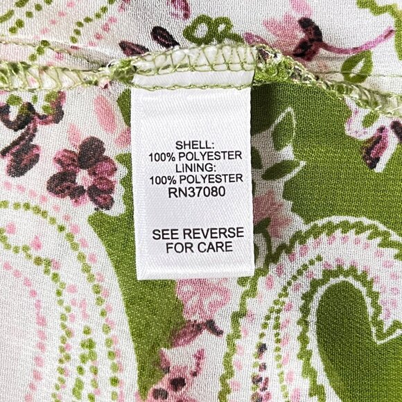 Cottagecore Sheer Ruffle Womens Lg Green Pink Paisley Floral Tunic Top Boho Ties - Picture 8 of 10